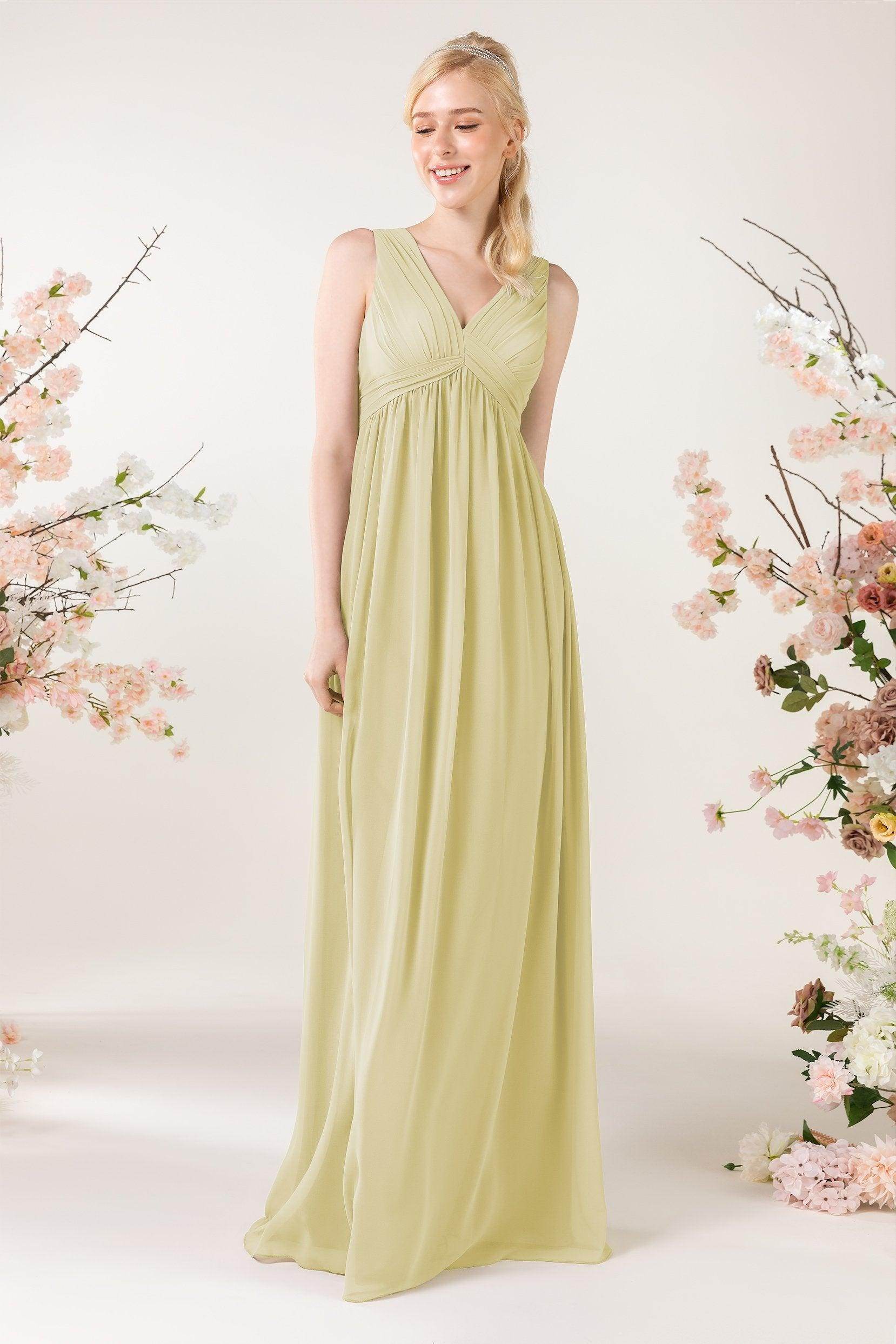 A-Line Sweep-Brush Train Chiffon Bridesmaid Dress CB0455 - COCOMELODY